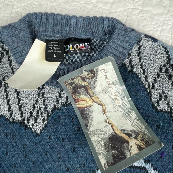 🔥NWT Colore Italia Wool Blend Knit Cardigan Sweater In Gray & Blue Men’s Sz L - Picture 5 of 9